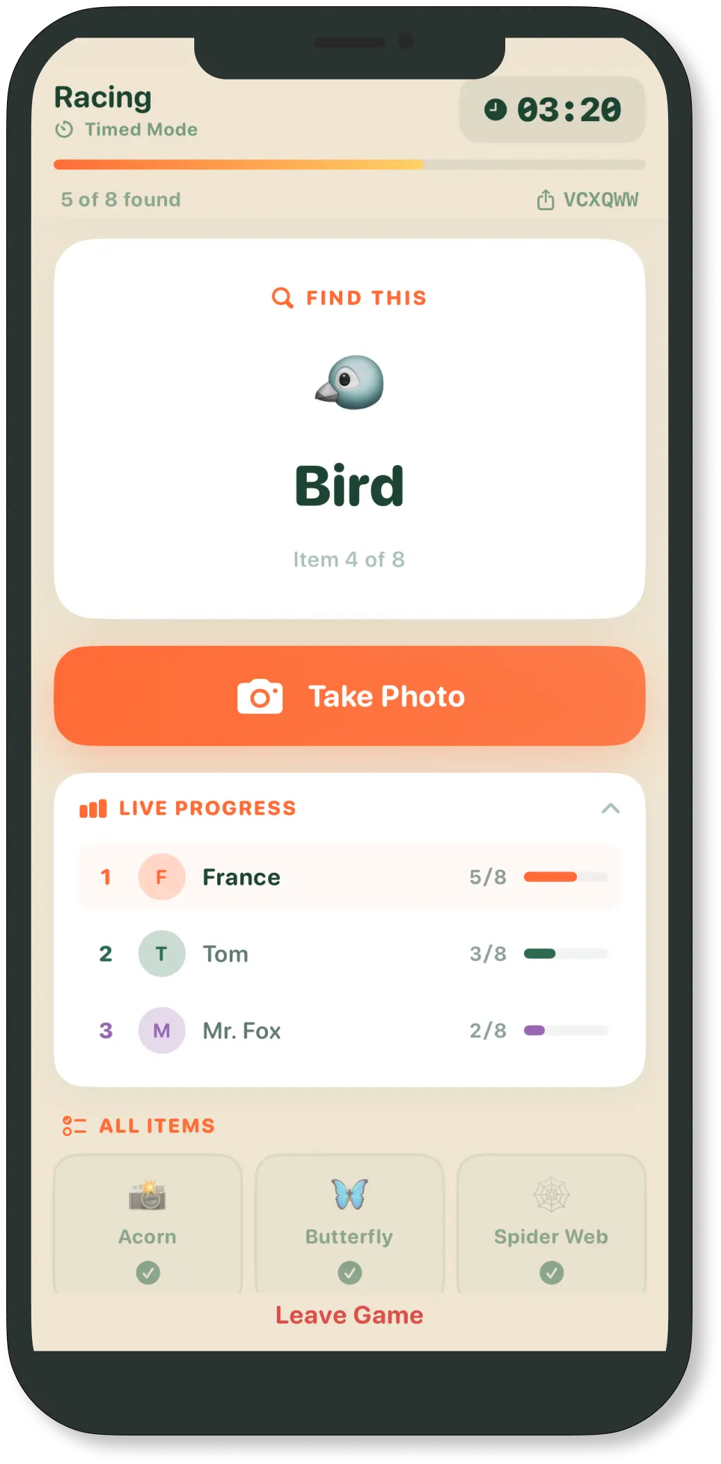 Active game screen